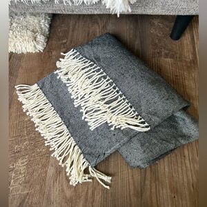 Throw Blanket with Fringe - Gray & white